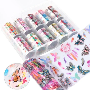 

10PCS 100cmx4cm 1box Butterfly Design Nail Art Sticker Nail flower butterfly transparent star paper colorful nail transfer paper