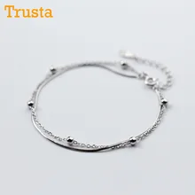 Trusta 925 Твердые Настоящее Стерлинговое Серебро Модные украшения двойной Слои бусины браслет 16 см для Для женщин и девочек, хорошее ювелирное изделие, DS1117