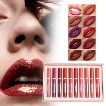 

10pcs/set Velert Matte Lipgloss Liquid Lipstick Pen Long-lasting Matte Gloss Lip Makeup Cup Non-stick Lips Waterproof Nude N9Z9