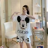 Disney Mickey White Women's Spring Summer Pajamas Set Three-piece Short Sleeve + Shorts + Trousers Soft And Comfortable Homewear 6