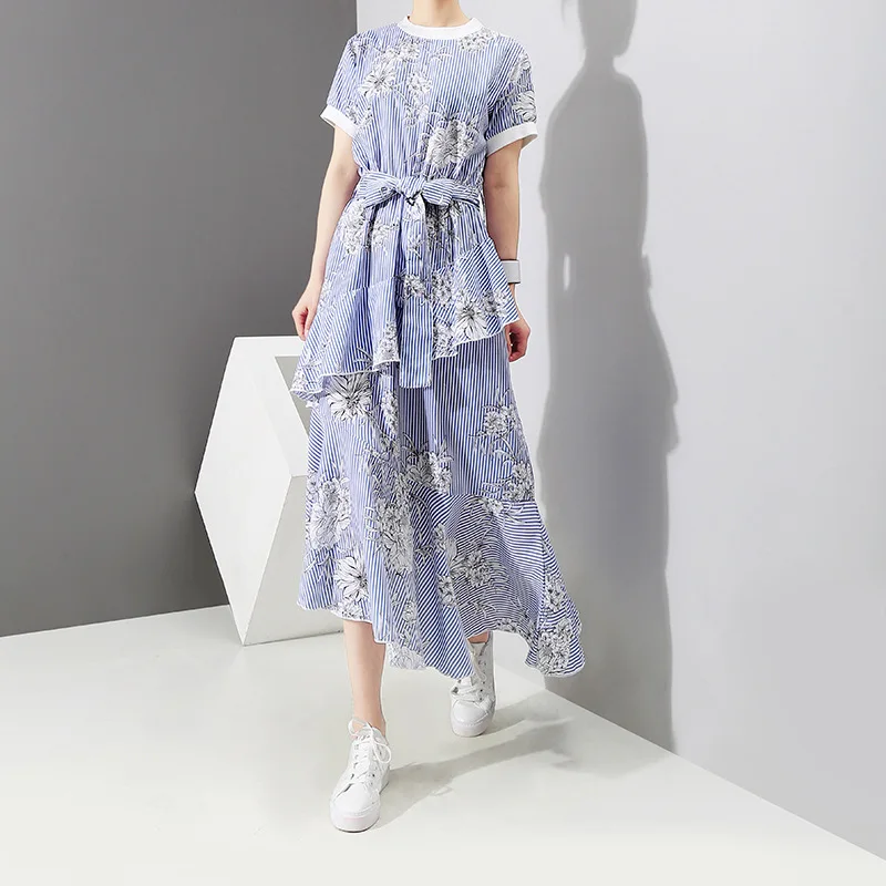 

2021 Spring And Summer New Korean Women's Floral Dress Printing Waist Lace-Up Irregular Beach Skirt