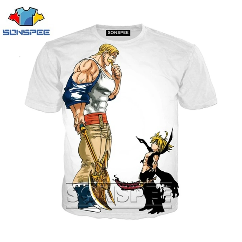 

SONSPEE The Seven Deadly Sins T Shirt Women Men 3D Print Meliodas Sin of Anger T Shirts Harajuku Streetwear Casual Summer Top