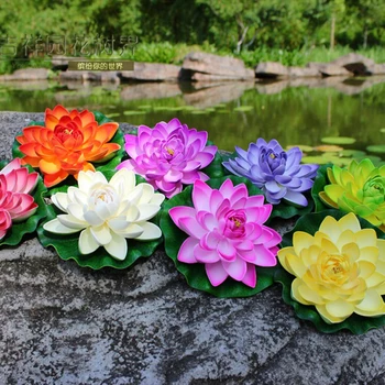 

1 Piece Artificial Lotus Water Lilies Silk Floating Lily Flowers Head Leaves Pond Tank Plants Home Garden Pool Hotel Decoration