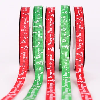 

10mm Printed Merry Chrismas Dekoration Grosgrain Print Ribbon Green Red 5 Rolls Per Lot Wholesale
