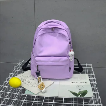 

Canvas Backpack Rucksacks Ribbon-Chain Letter Travel Teenage-Girls No for Bowknot