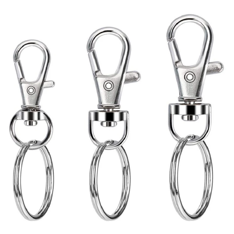100 Pcs Swivel Snap Hooks with Key Rings Lobster Claw Clasps S/M/L Assorted Sizes for DIY Crafts