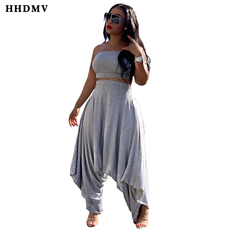 

HHDMV LSL6299 comfortable languid is lazy style sets sleeveless strapless short top elastic loose long pants two piece sets