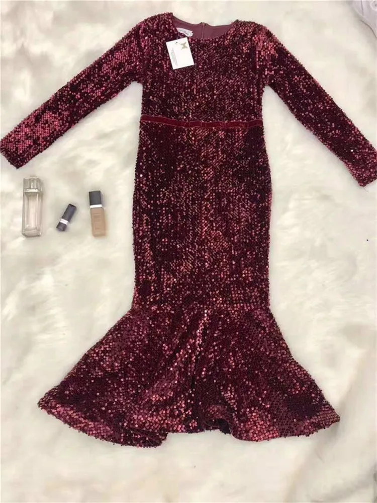 AliExpress, осень и зима, стиль, высокое качество, рыбий хвост, блестки, Дебютант, длинный рукав, элегантное платье для похудения, женское платье