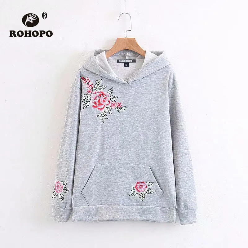 2120 ROHOPO женский Elbroidery цветочный однотонный винтажный пуловер толстовки серый черный с капюшоном Sodt хлопок Толстовка#2118 - Цвет: 2120