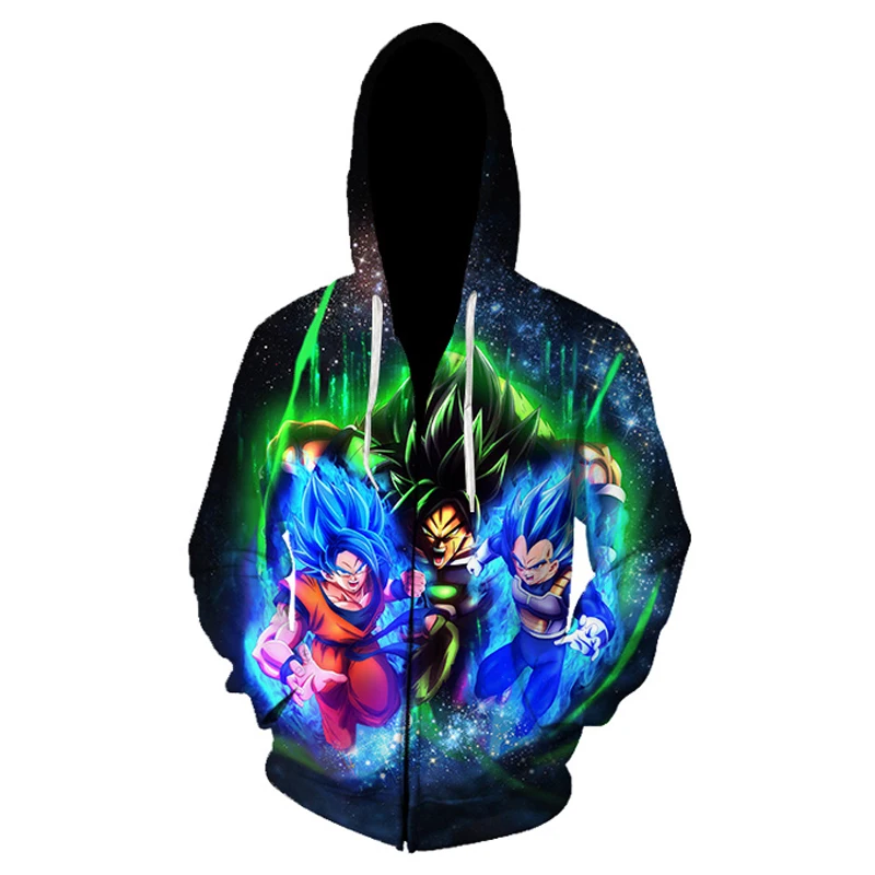Новые мужские 3D толстовки на молнии Dragon Ball Fire Super Saiyan с капюшоном спортивные