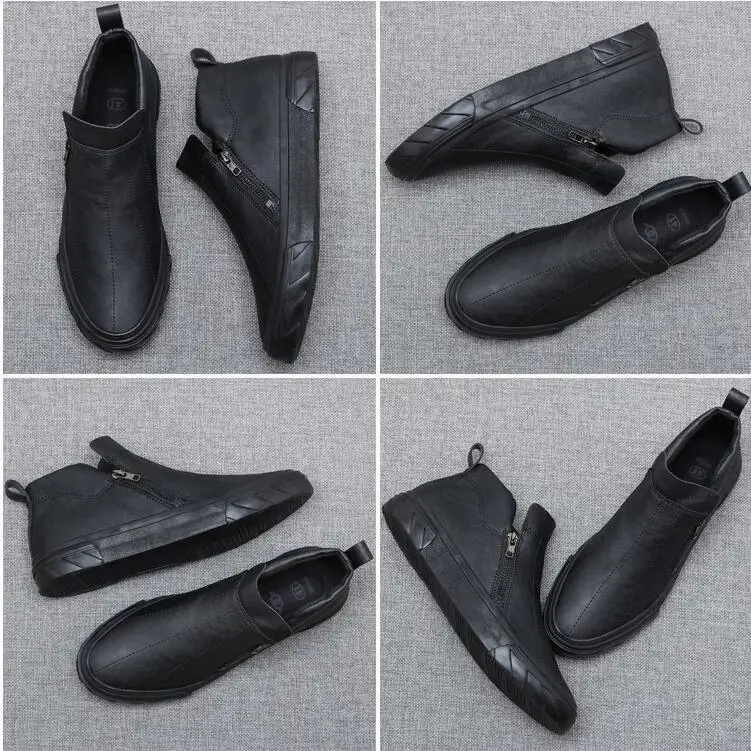 autumn new fashion street cool men simple zipper pu leather casual shoes man trend leather shoes loafers