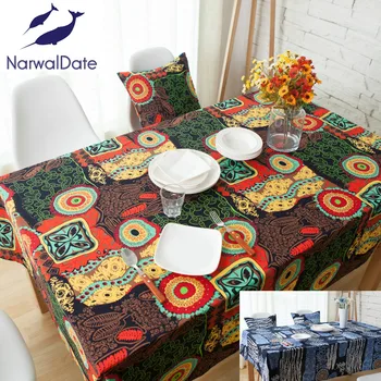 

NarwalDate Linen Tablecloth Batik Mediterranean Bohemia Mexican Party Home Wedding Decor Rectangular Table Cover Multi Size