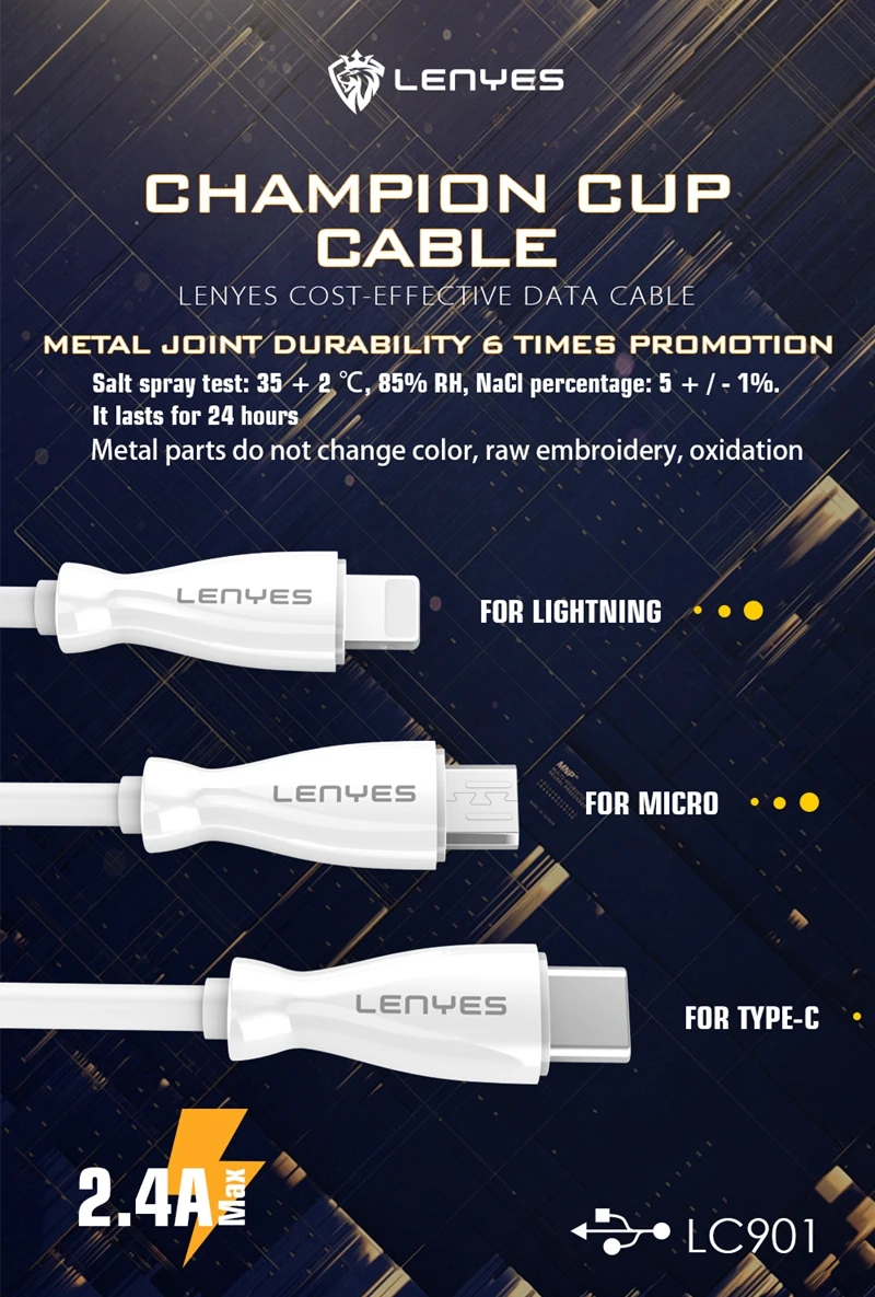 Lenyes 1 м Кубок чемпиона USB кабель Быстрая зарядка кабель синхронизации данных Micro type C iOS 2.4A TPE кабели для iPhone iPad Розничная торговля LC901