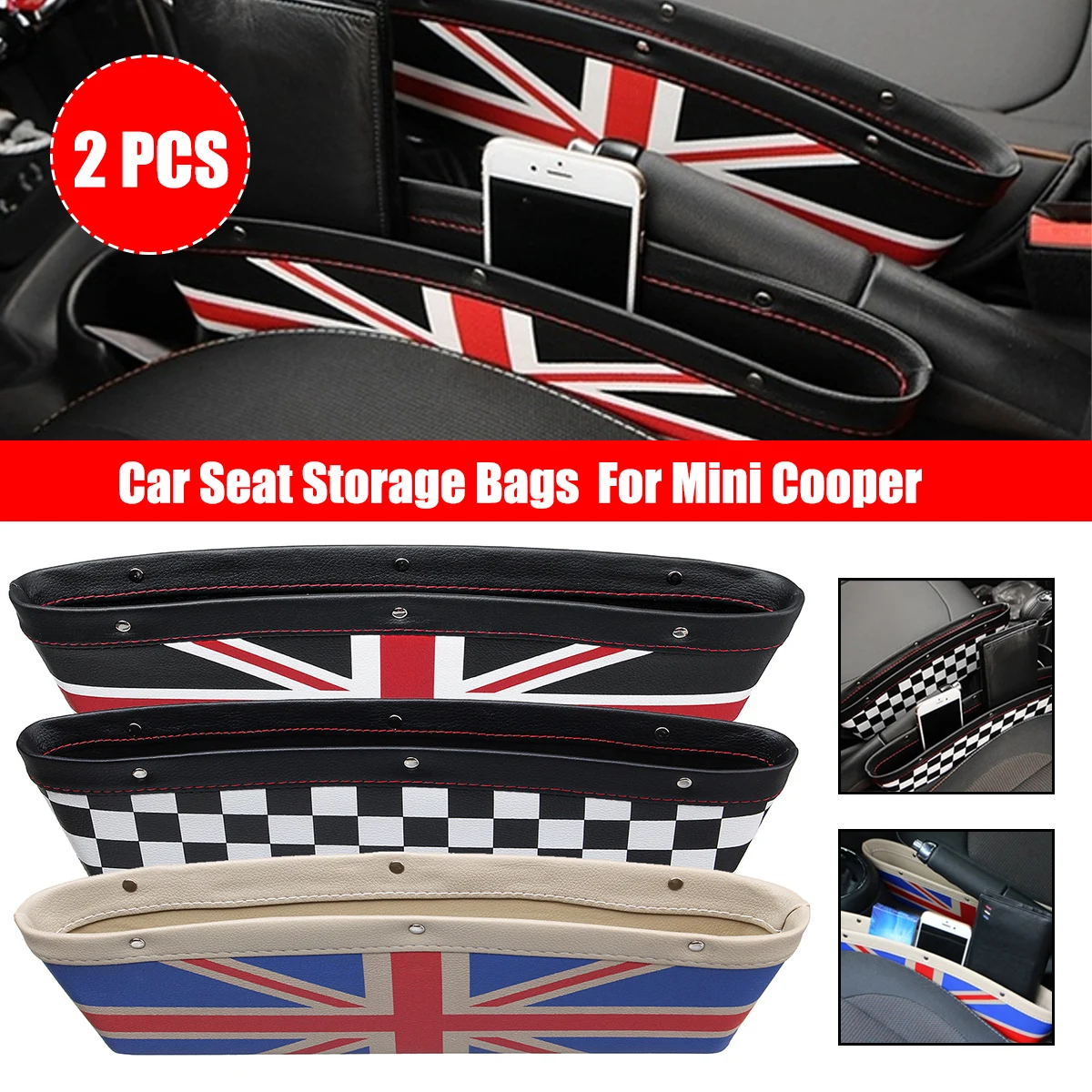 

2pcs Car Seat Storage Bags Box Pocket Organizer Phone Holder For Mini Cooper One JCW Countryman Clubman F55 F56 F60 R56 R60 R61
