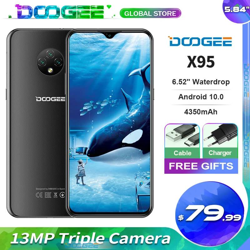 Смартфон DOOGEE X95 экран 6 52 дюйма Android 10 4G LTE тройная камера 13 МП 2 Гб ОЗУ 16 ПЗУ MTK6737 4350