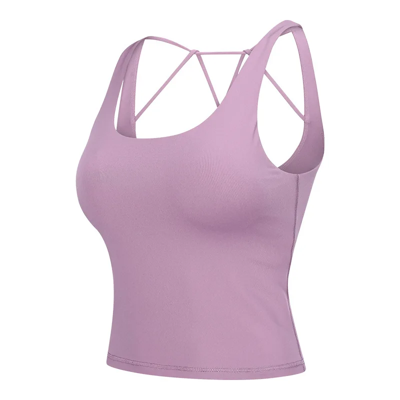 LANTECH женский бюстгальтер для йоги сухие мягкие бюстгальтеры для фитнеса укороченный топ с открытыми плечами жилет-тип тренировка, Упражнение спортивный зал со съемными подушечками бюстгальтер - Цвет: Розовый