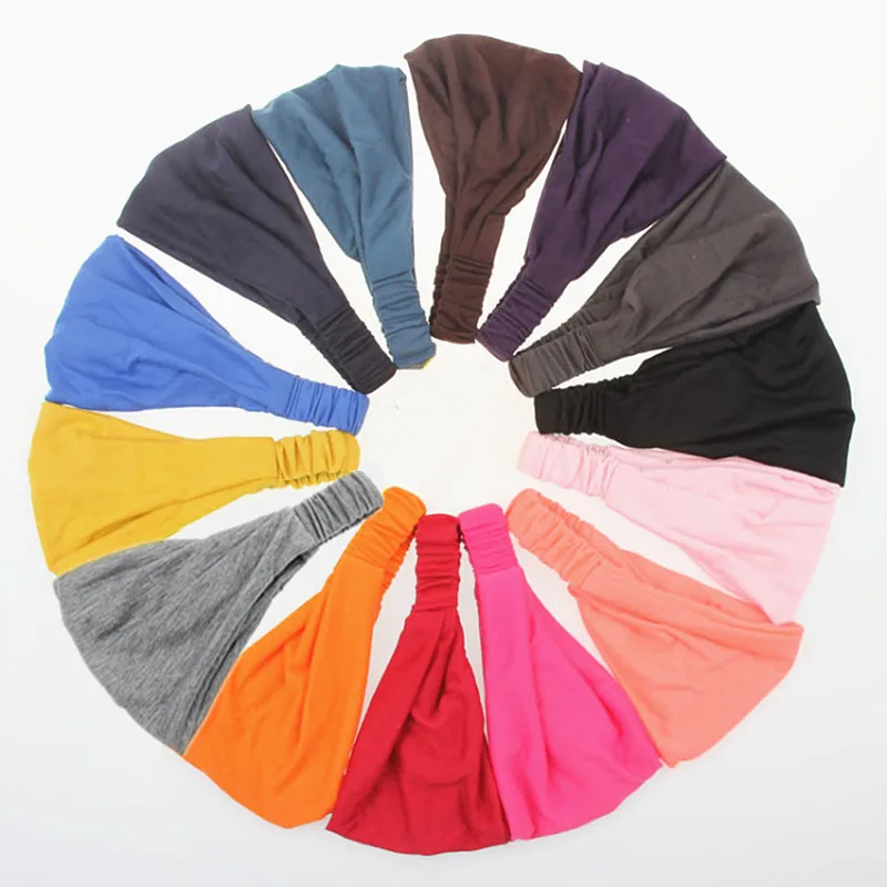 Turban Headwrap Solid Color Knot Wide Headbands for Women Soft Cotton Sports Elastic Hair Bands Accessories Yoga Bandana Bandage hair band for ladies