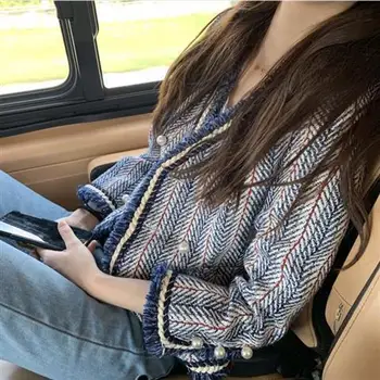 

Small fragrance jacket 2020 new autumn Korean loose retro striped jacket