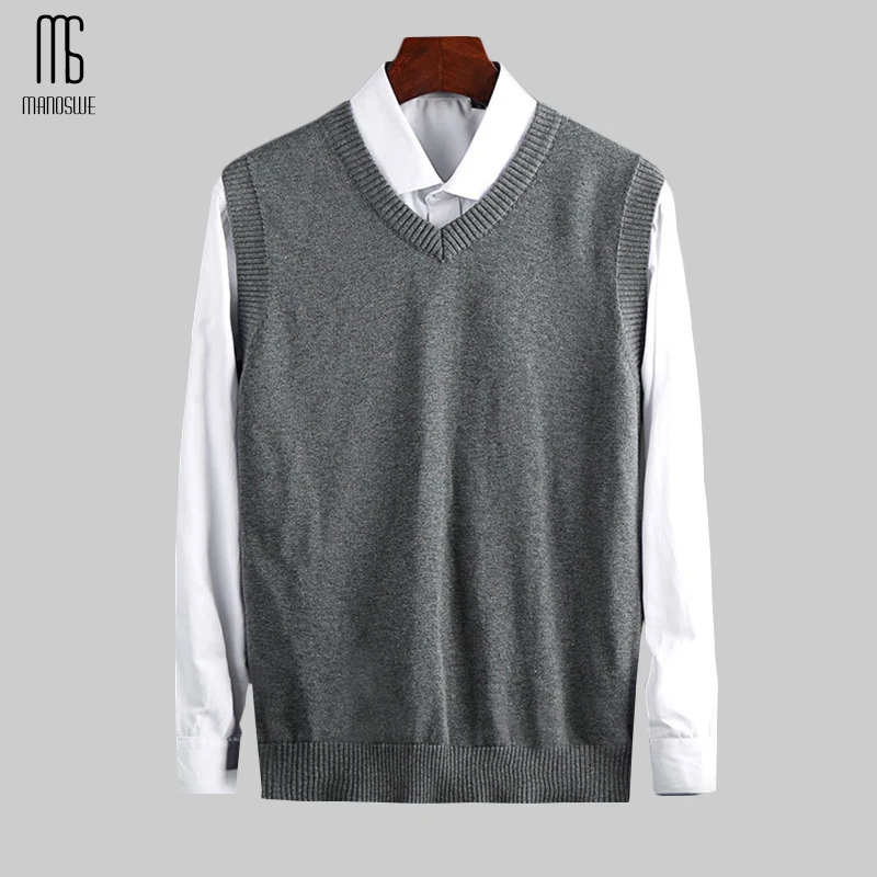 

Manoswe Spring Autumn Men Sleeveless V-neck Sweater Vest 2020 New Pullover Leisure Knitting Tops Outerwear Casual Tank Tops