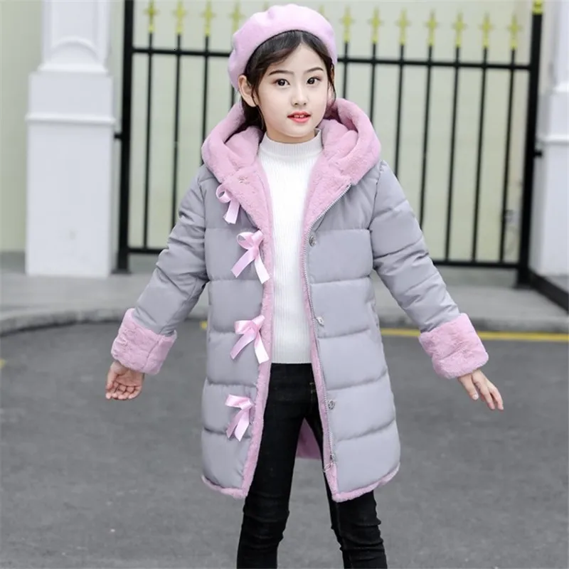 Модная детская зимняя теплая куртка пальто парка с искусственным мехом одежда для маленьких девочек детская утепленная Вельветовая одежда до-30 градусов, зимний комбинезон - Цвет: Gray