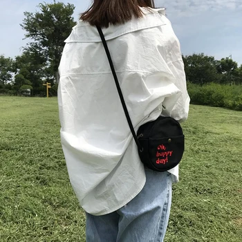 

Round Canvas Shoulder Bags Fashion Crossbody Bag For Women Casual Phone Pouch Small Bags Brand Designers Tas Wanita Slempang