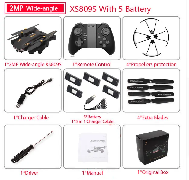 VISUO XS809S XS809HW складной селфи Дрон с широкоугольным 0.3MP/2MP HD камерой Квадрокоптер WiFi FPV RC вертолет мини Дрон xs809 - Цвет: Wide 2MP 5B Color Bx