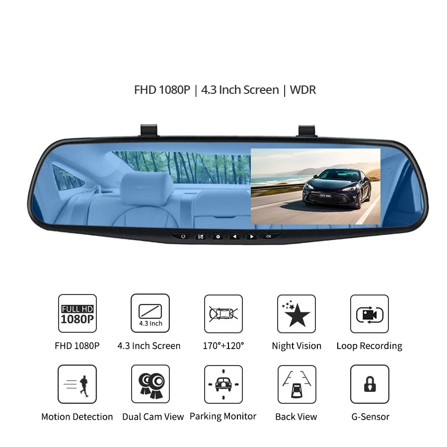 HD 1280*720P Автомобильное Зеркало DVR монитор Dash видеокамера автомобильная камера