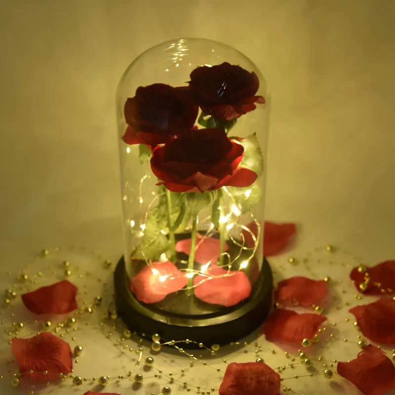 

flower rose glass cover lantern simulation rose eternal flower home decoration wedding Valentine's Day gift