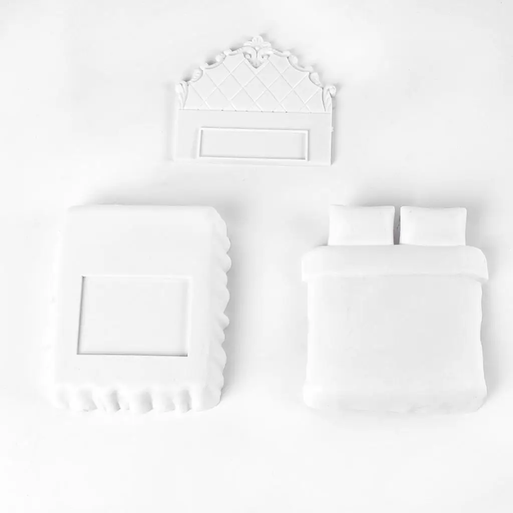4 inch Miniature Double Bed Model Kit for Dollhouse Decorations, Fairy Garden Supplies, Micro Landscape Accessories