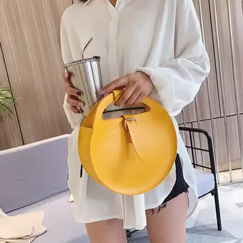 

Simple PU Leather Totes Bag Women Classic Creative Delicate Design Chic Round Circle Mini Portable Travel Handbags