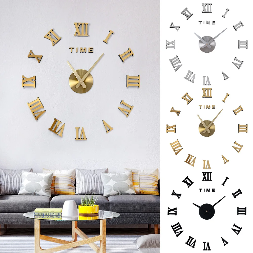 Acrylic Modern DIY Wall Clock 3D Mirror Surface Sticker Home Office Decor Gifts 