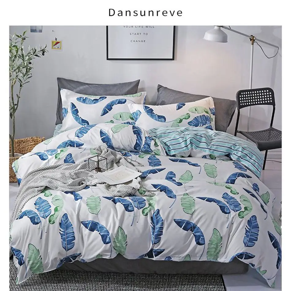 Dansunreve 3/4pcs Bedding Set Blue Leaf Fruit Floral Pattern Quilt cover comfortable Flat sheet 48x74cm Pillowcase 2020 | Дом и сад