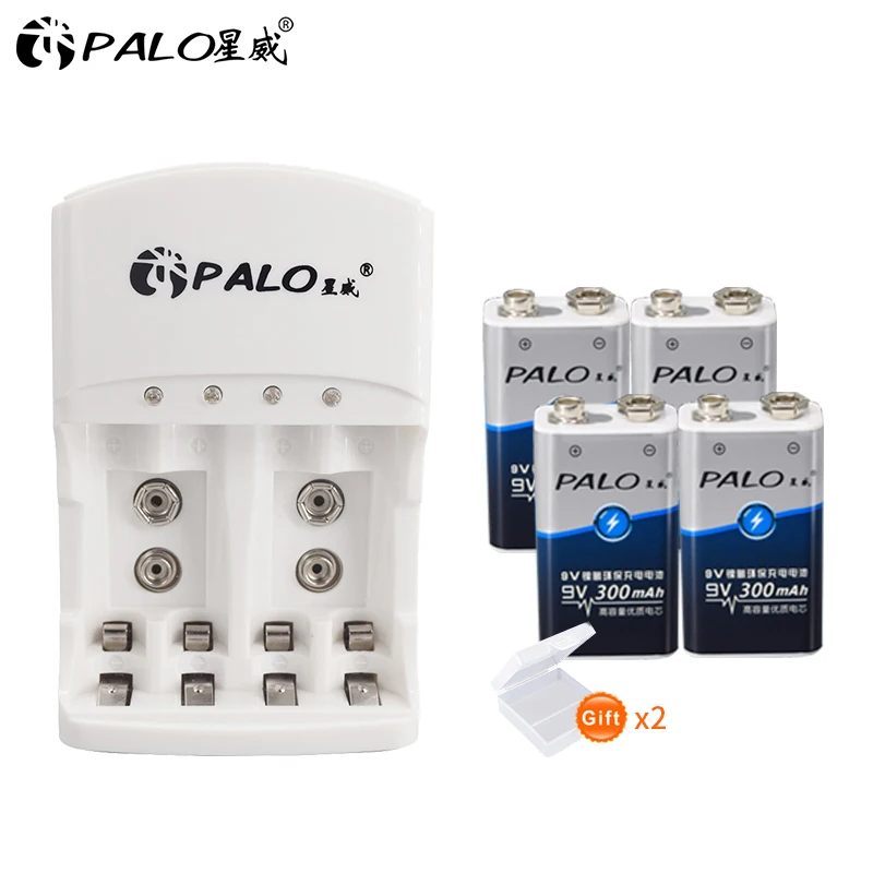 PALO 2 шт 300mAh Ni-MH 9V аккумуляторная батарея+ универсальное 9V AAA AA зарядное устройство для 1,2 V Ni-MH Ni-CD AA AAA 9V батареи - Цвет: 4pcs and charger