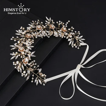 

HIMSTORY Elegance Bridal Headband Wedding Hair Accessories Headpiece Vintage Handmade Crystal Flower Hair Jewelry Hairbands