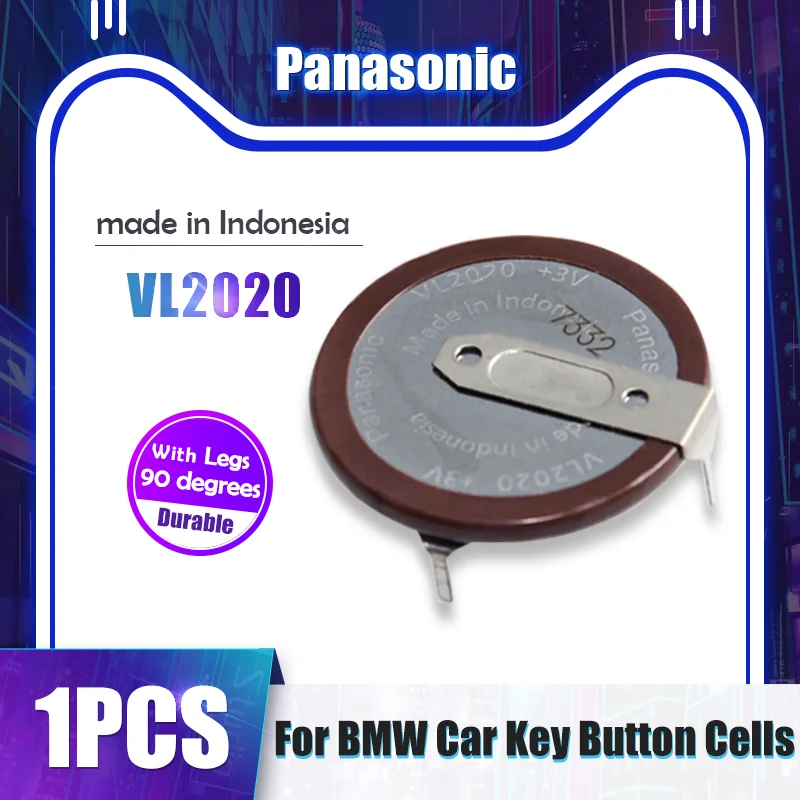 1PCS Panasonic VL2020 VL 2020 20mAh 3V Rechargeable Lithium Battery With Legs 90 degrees Button Battery For BMW Car Key Remote