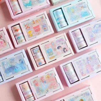 

4+12 Pcs/Set Cute Washi Tape Kawaii PET Masking Tape Journal Decorative Adhesive Tape Sticker Scrapbooking Diary Supplies