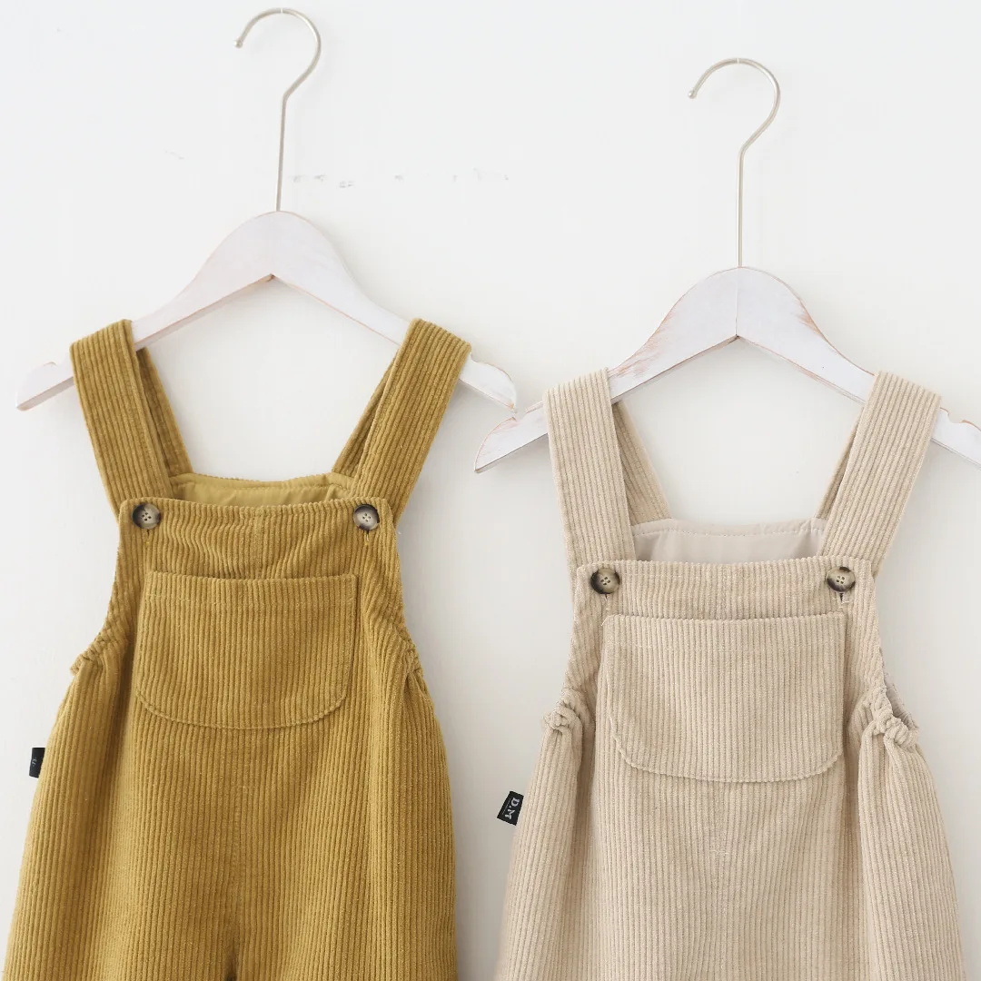 Зимние свободные плотные вельветовые комбинезоны для мальчиков; милый повседневный комбинезон для маленьких девочек; 3 цвета; Подвеска для детей; брюки