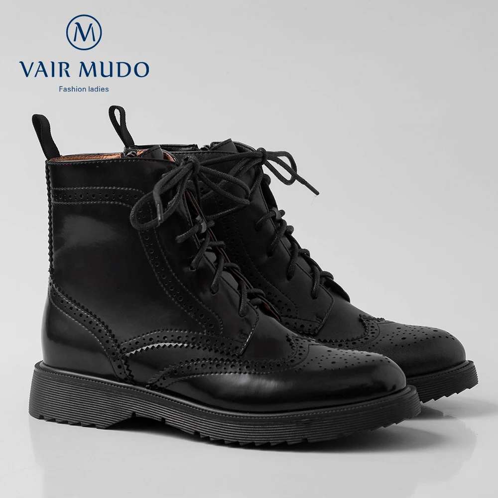 VAIR MUDO/Новые модные зимние ботильоны в стиле ретро женские ботинки на шнуровке женская теплая удобная обувь высокого качества; DX17L
