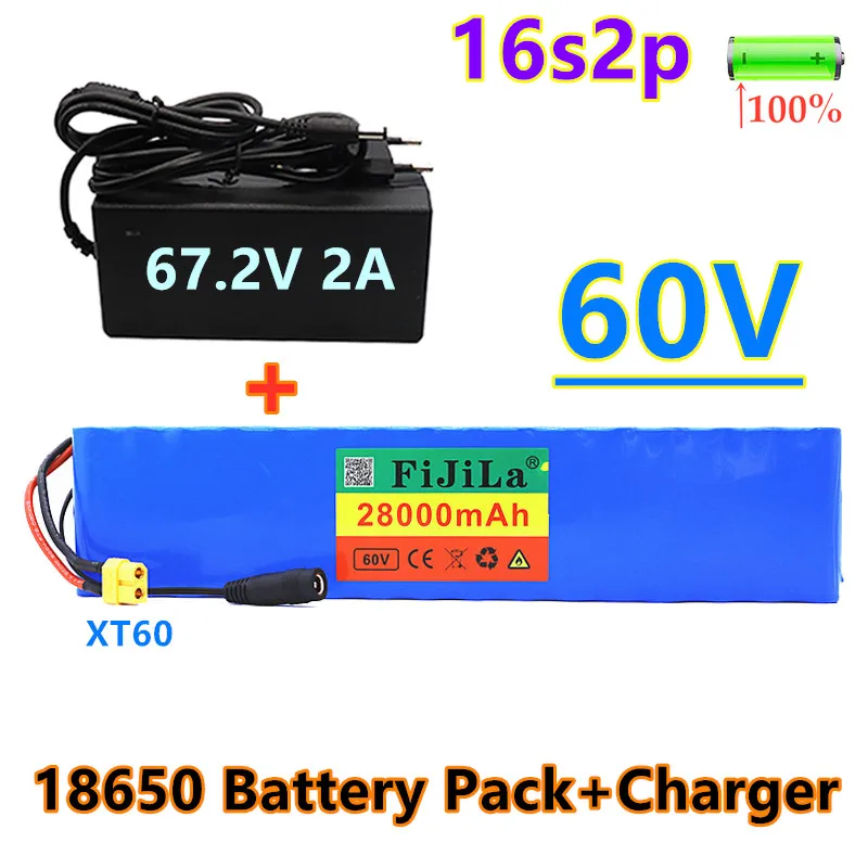 

60V 28Ah 16S2P 18650 Li-ion Battery 67.2V 28000mAh Ebike Electric Bicycle Scooter With BMS 1000Watt xt60 Plug With+ Charger