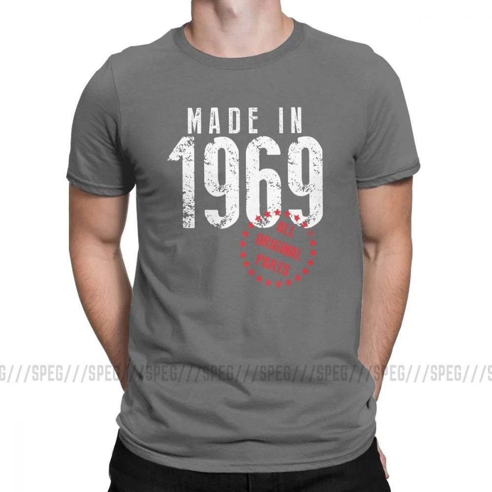 Мужская футболка, сделано в 1969, все оригинальные детали, винтажные футболки с короткими рукавами на 50-й день рождения, одежда с круглым вырезом, хлопковые футболки, новое поступление - Цвет: Темно-серый