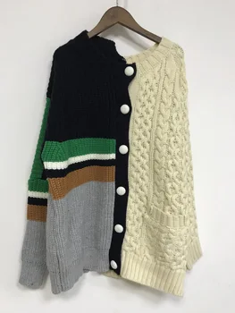 

Women Sweater 2019 Autumn and Winter New Color Matching Twist Thick Line Knit Personality Stitching Female Sweater