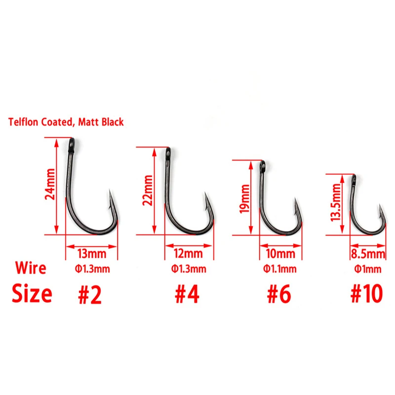 JIGEECARP 30pcs High Carbon Steel Barbed Popup Carp Hook A Matt Black Telflon Coated Needle Curve Carp Fishing Hook#2#4#6#10