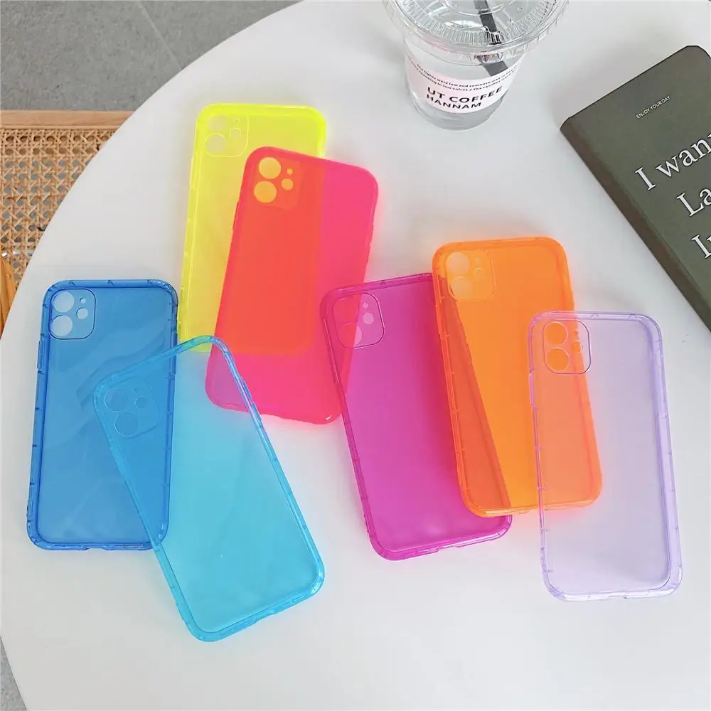 Неоновый флуоресцентный однотонный чехол для телефона iPhone 11 Pro Max XR X XS 7 8 Plus SE 2