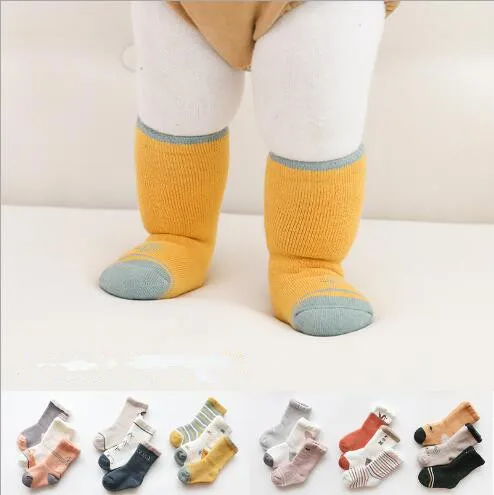 3Pairs/lot Children's socks terry utumn and winter new thickening baby tube socks warm combed cotton newborn socks