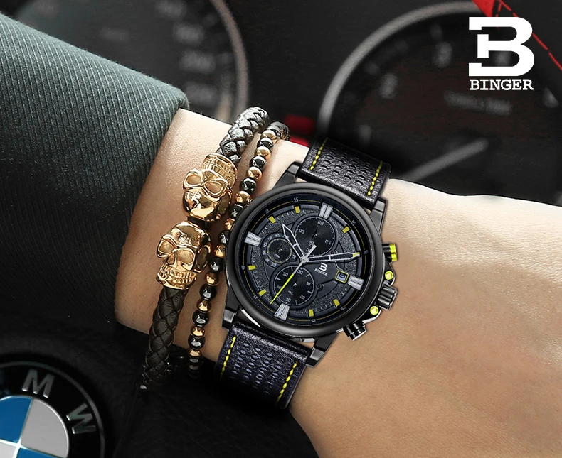BINGER мужские s часы лучший бренд класса люкс кварцевые часы мужские календарь кожа военные водонепроницаемые спортивные наручные часы Relogio Masculino