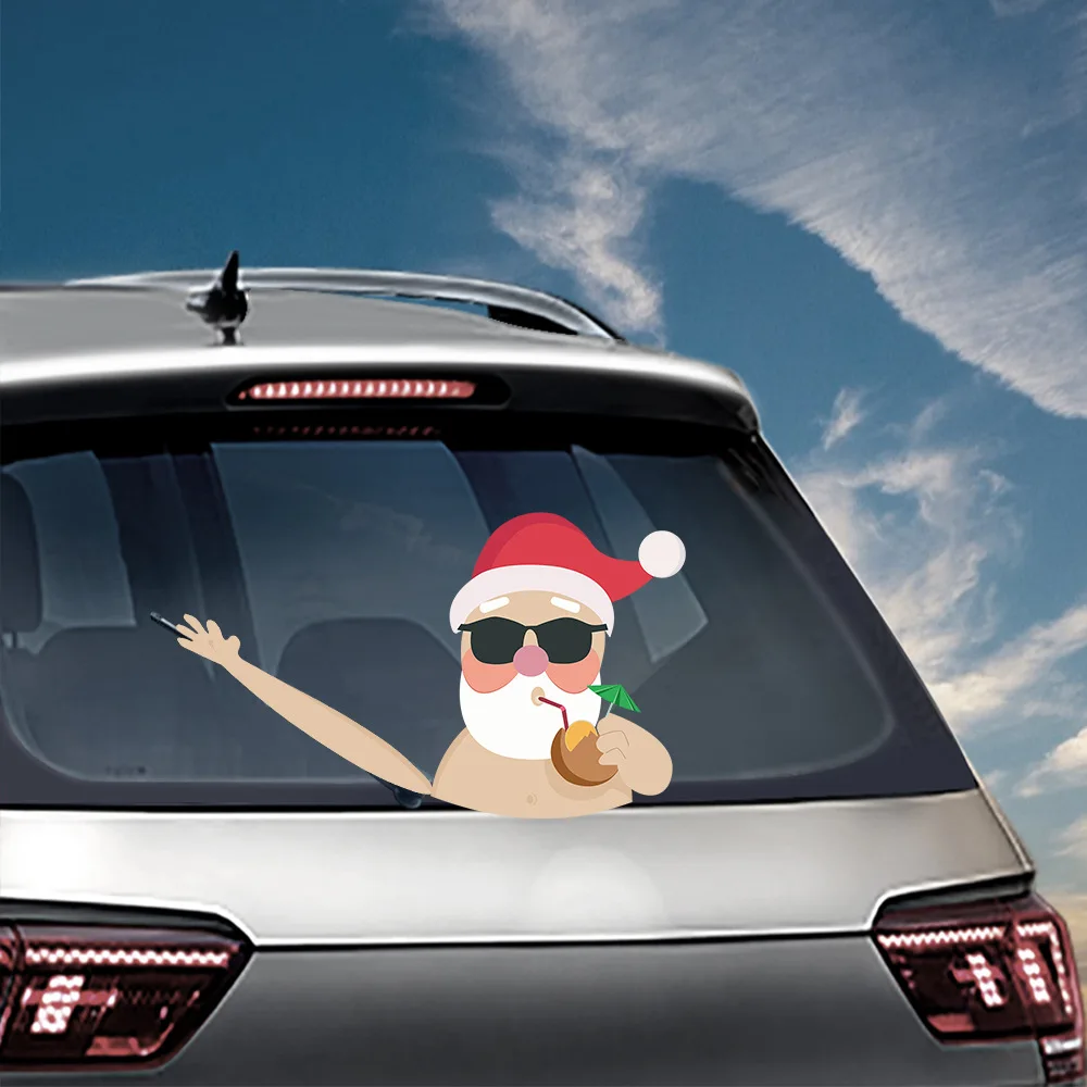 Высококачественные наклейки на стеклоочистители Санта-Клауса, автомобильные наклейки на заднее лобовое стекло, автомобильные наклейки, рождественские наклейки на автомобиль, наклейка на дверь
