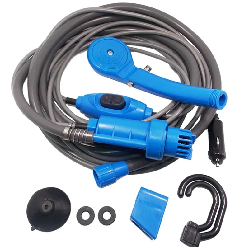 Riloer Kit Douche Portable 12V - Pompe à Eau Pour Camping, Lavage Voiture, 2m Tuyau, Prise Allume-cigare