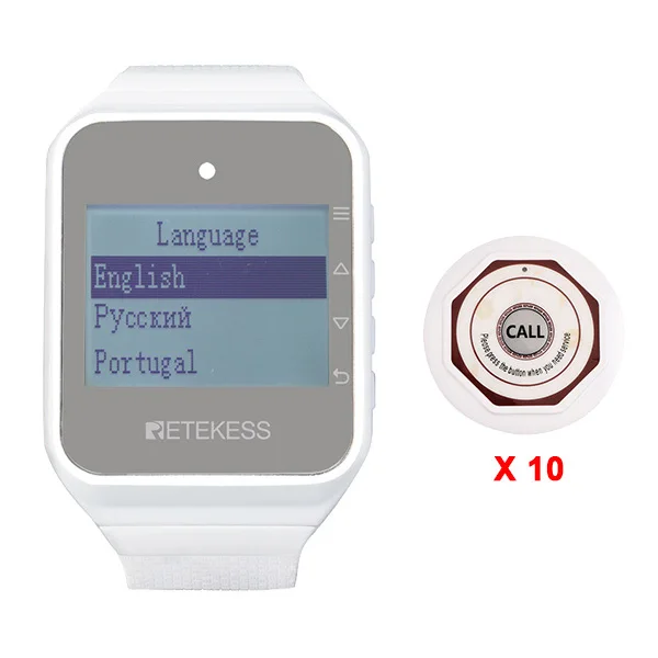 Version 1 WHITE Retekess TD108 многоязычные часы приемник+ 10 шт. кнопка вызова для ресторана пейджер Беспроводная система вызова обслуживание клиентов - Цвет: Version 1 WHITE
