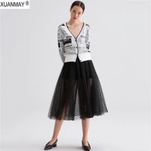 Осень женская вязаный свитер Кардиган Повседневная кофта с рисунком в виде буквы Женская пуговица с длинным рукавом Кардиган