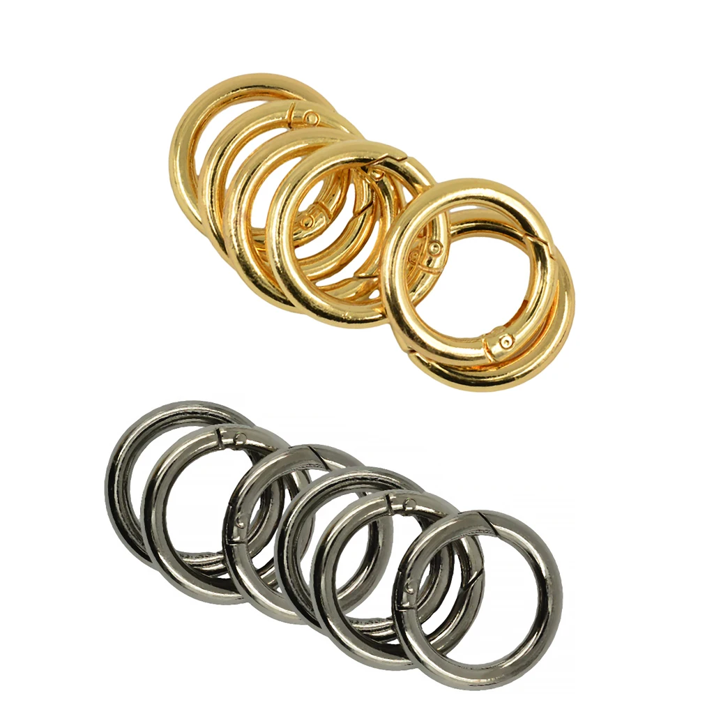 12Pcs 28mm Spring Gate O-Rings Mini Round Snap Hooks Spring Ring Key Carabiner Camping Black Golden